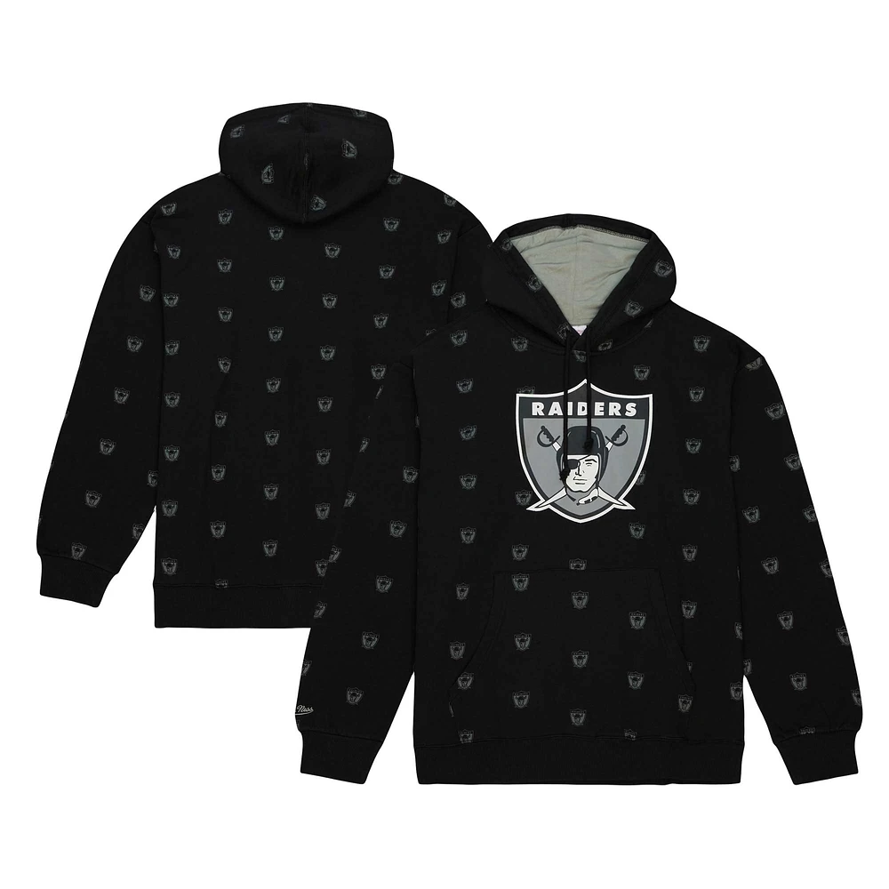 Sweat à capuche noir en polaire imprimé intégral Mitchell & Ness Las Vegas Raiders pour hommes