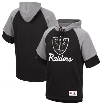 Men's Mitchell & Ness Black Las Vegas Raiders Home Advantage Raglan Short Sleeve Pullover Hoodie