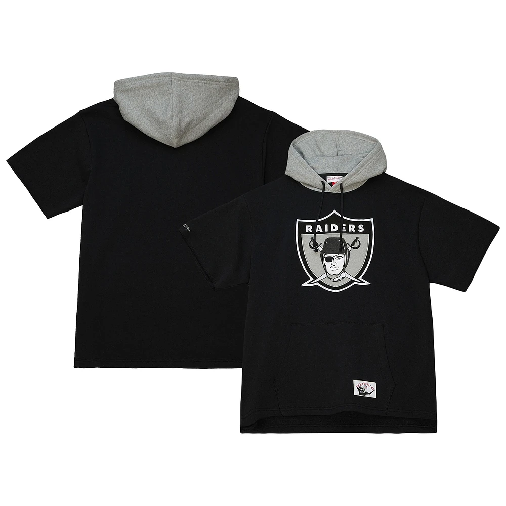 Men's Mitchell & Ness Black Las Vegas Raiders Postgame Short Sleeve Hoodie