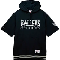 Sweat à capuche noir manches courtes d'avant-match Mitchell & Ness pour hommes des Las Vegas Raiders