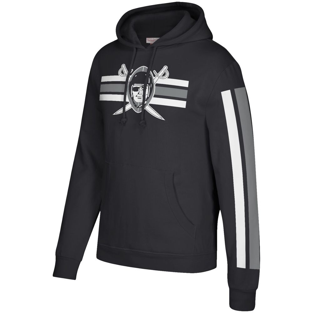 Men's Mitchell & Ness Black Las Vegas Raiders Three Stripe Pullover Hoodie