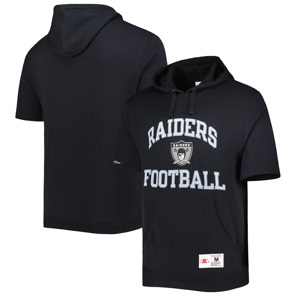 Chandail à capuchon délavé manches courtes pour homme Mitchell & Ness Las Vegas Raiders noir