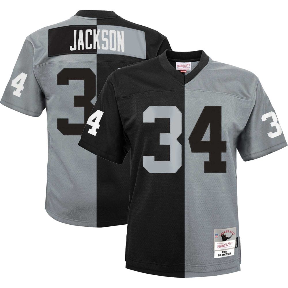 Men's Mitchell & Ness Bo Jackson Black/Silver Las Vegas Raiders 1988 Split Legacy Replica Jersey