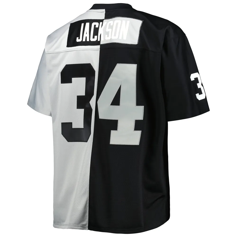 Men's Mitchell & Ness Bo Jackson Black/Silver Las Vegas Raiders Big Tall Split Legacy Retired Player Replica Jersey