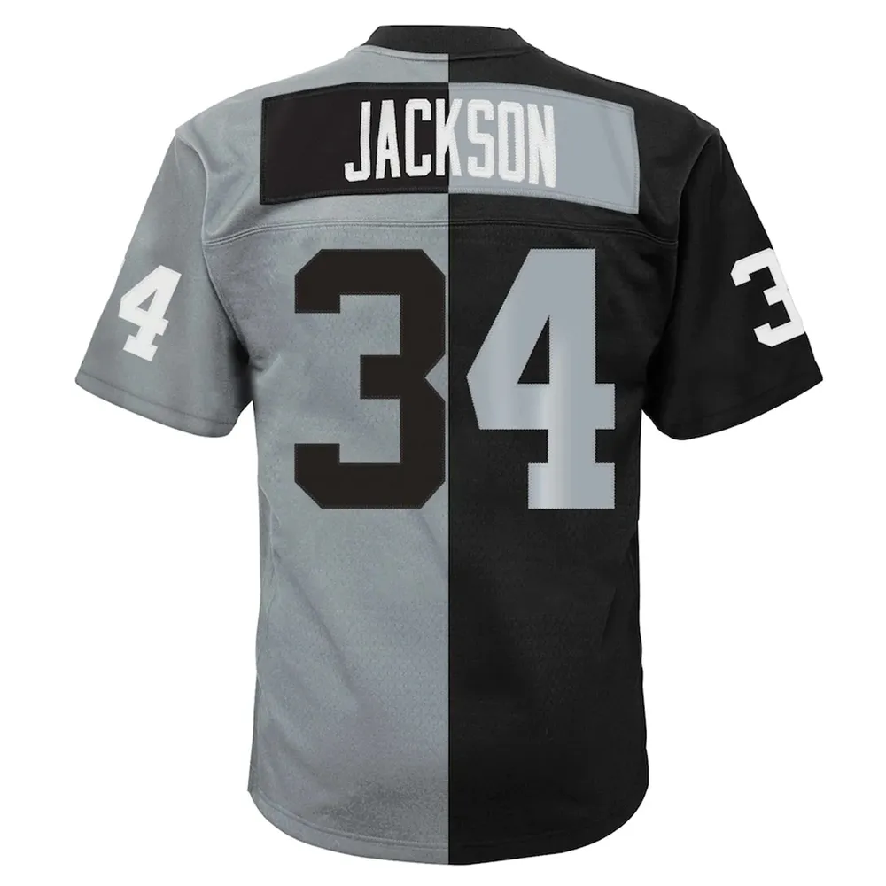 Mitchell & Ness Bo Jackson pour hommes noir/argent Las Vegas Raiders Big Tall Split Legacy Retired Player Replica Jersey