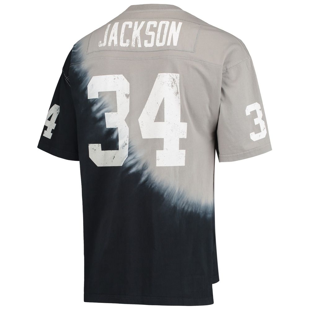 Men's Mitchell & Ness Bo Jackson Black/Silver Las Vegas Raiders Retired Player Name Number Diagonal Tie-Dye V-Neck T-Shirt