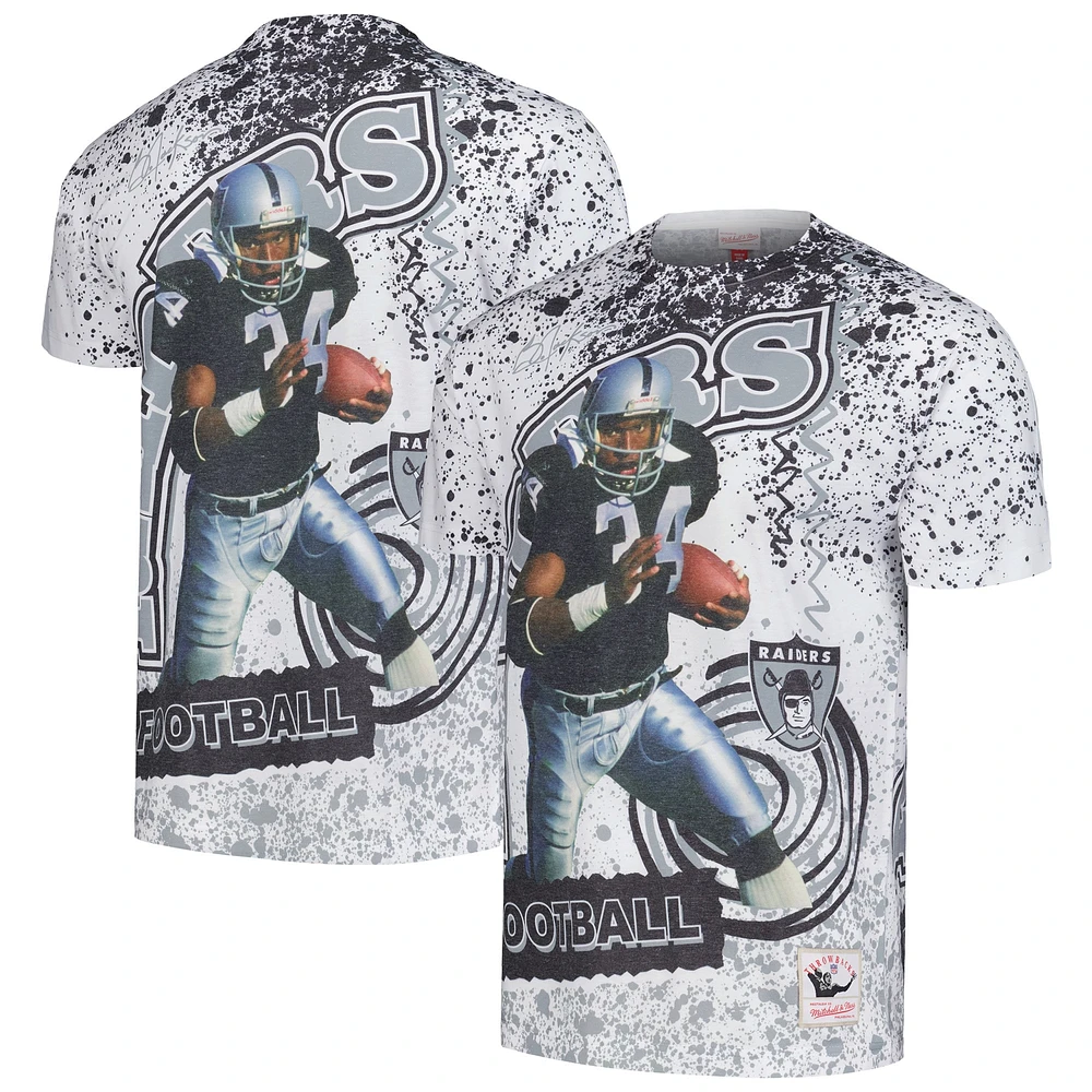 T-shirt blanc pour homme Mitchell & Ness Bo Jackson Las Vegas Raiders Retired Player Name Number Burst