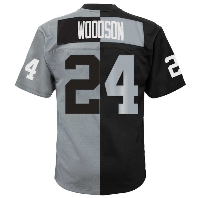 Maillot réplique Mitchell & Ness Charles Woodson pour hommes, noir/argent, Las Vegas Raiders 1998 Split Legacy