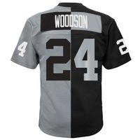 Men's Mitchell & Ness Charles Woodson Black/Silver Las Vegas Raiders 1998  Split Legacy Replica Jersey