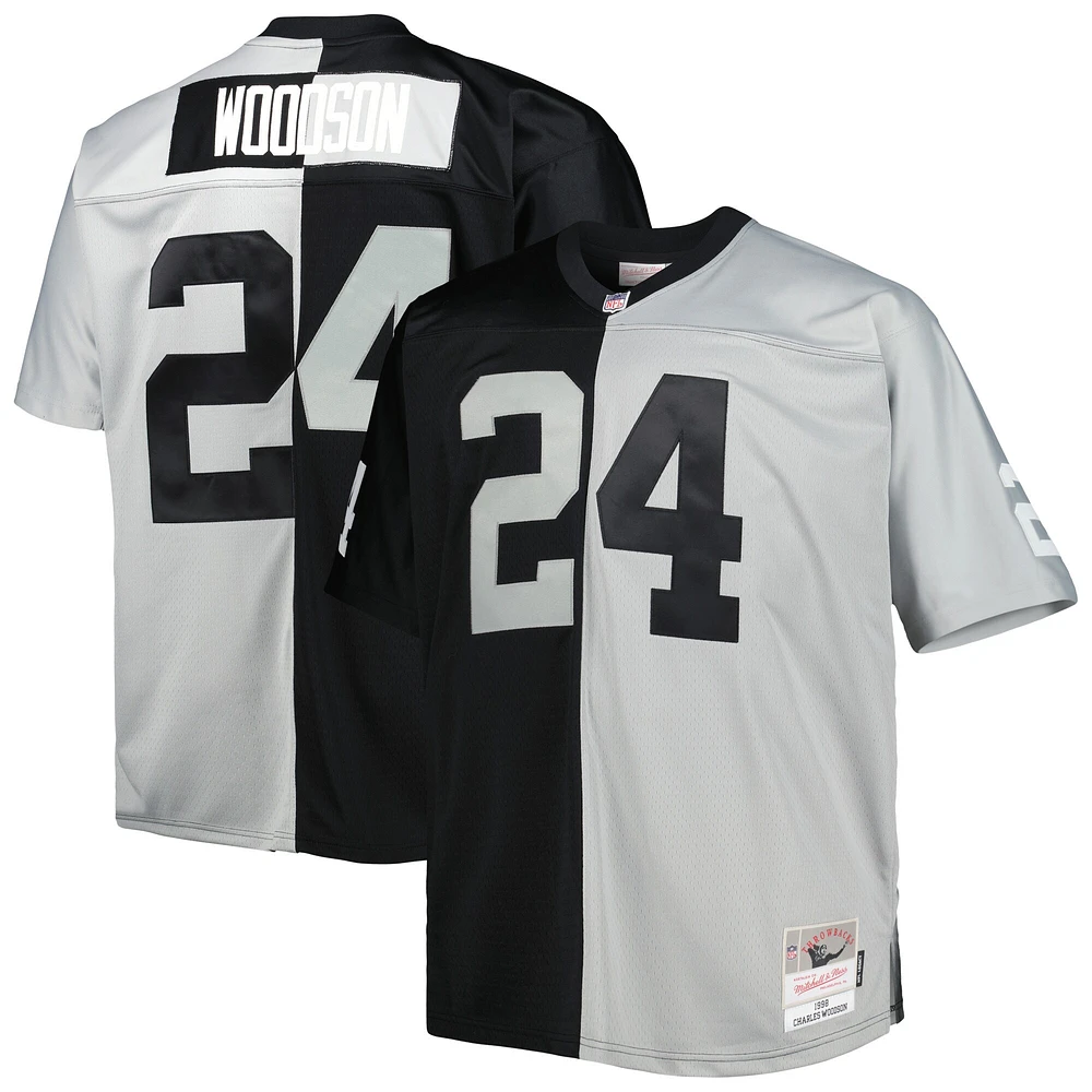 Maillot de réplique joueur retraité Mitchell & Ness Charles Woodson pour hommes, noir/argent, Las Vegas Raiders Big Tall Split Legacy