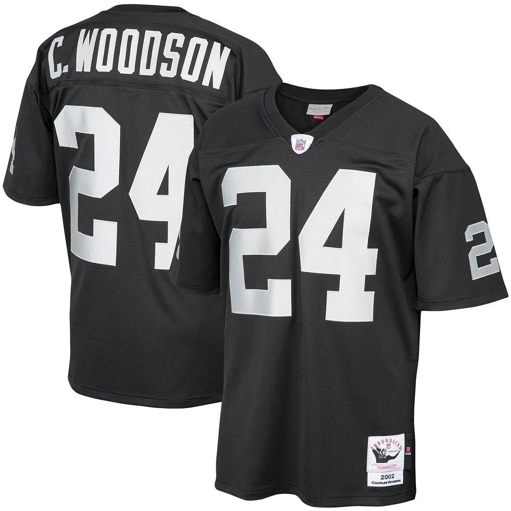 Maillot de joueur retraité authentique Mitchell & Ness Charles Woodson noir des Las Vegas Raiders 2002