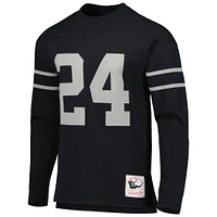 Haut à manches longues noir Mitchell & Ness Charles Woodson pour hommes, nom et numéro du joueur retraité des Raiders d'Oakland