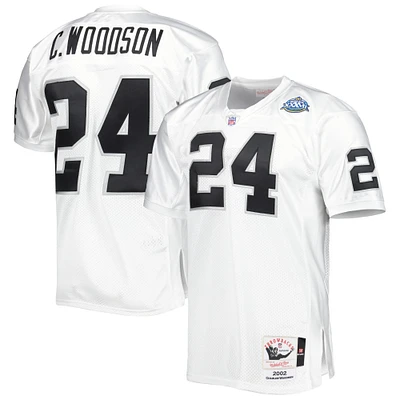 Maillot de joueur retraité authentique Mitchell & Ness Charles Woodson blanc des Las Vegas Raiders 2002