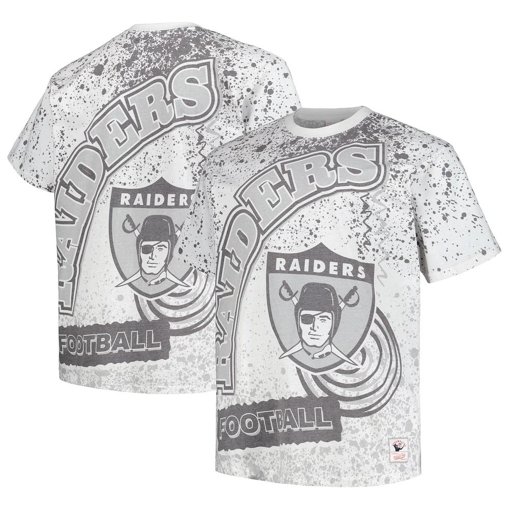 T-shirt blanc à imprimé intégral pour hommes Mitchell & Ness Las Vegas Raiders Big Tall