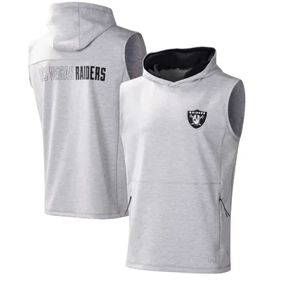 Men's Antigua Black/Heather Gray Las Vegas Raiders Victory Colorblock Pullover Hoodie Size: Medium