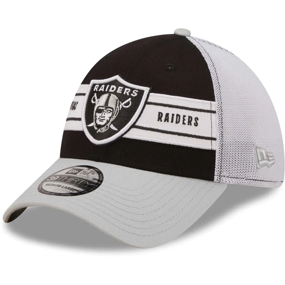 Casquette 39THIRTY à bandes noires/grises Las Vegas Raiders New Era pour homme - flex