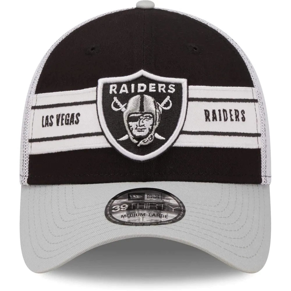 Casquette 39THIRTY à bandes noires/grises Las Vegas Raiders New Era pour homme - flex