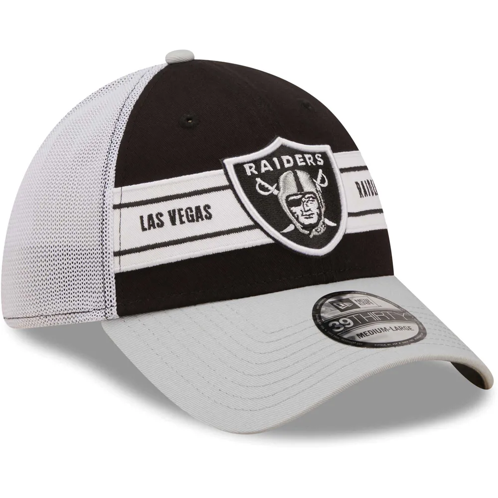 Casquette 39THIRTY à bandes noires/grises Las Vegas Raiders New Era pour homme - flex