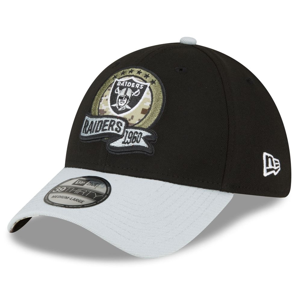 Men's New Era Black/Silver Las Vegas Raiders 2022 Salute To Service - 39THIRTY Flex Hat