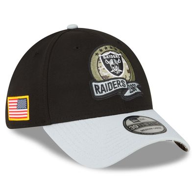 Men's New Era Black/Silver Las Vegas Raiders 2022 Salute To Service - 39THIRTY Flex Hat