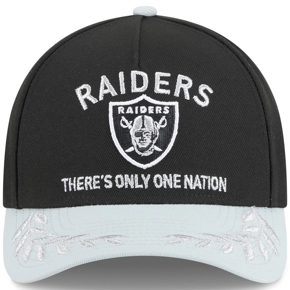 Men's New Era Black/Silver Las Vegas Raiders 2025 NFL Draft 9FORTY M-Crown A-Frame Adjustable Hat