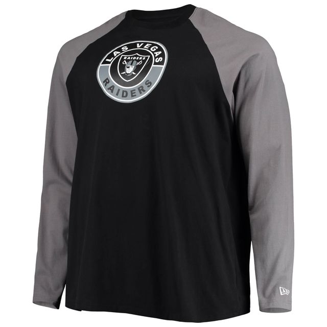 Las Vegas Raiders New Era Big & Tall League Raglan Long Sleeve T-Shirt -  Black/Silver