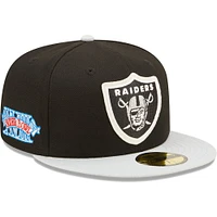 Casquette ajustée 59FIFTY pour homme New Era Las Vegas Raiders Super Bowl XVIII Letterman noir/argent