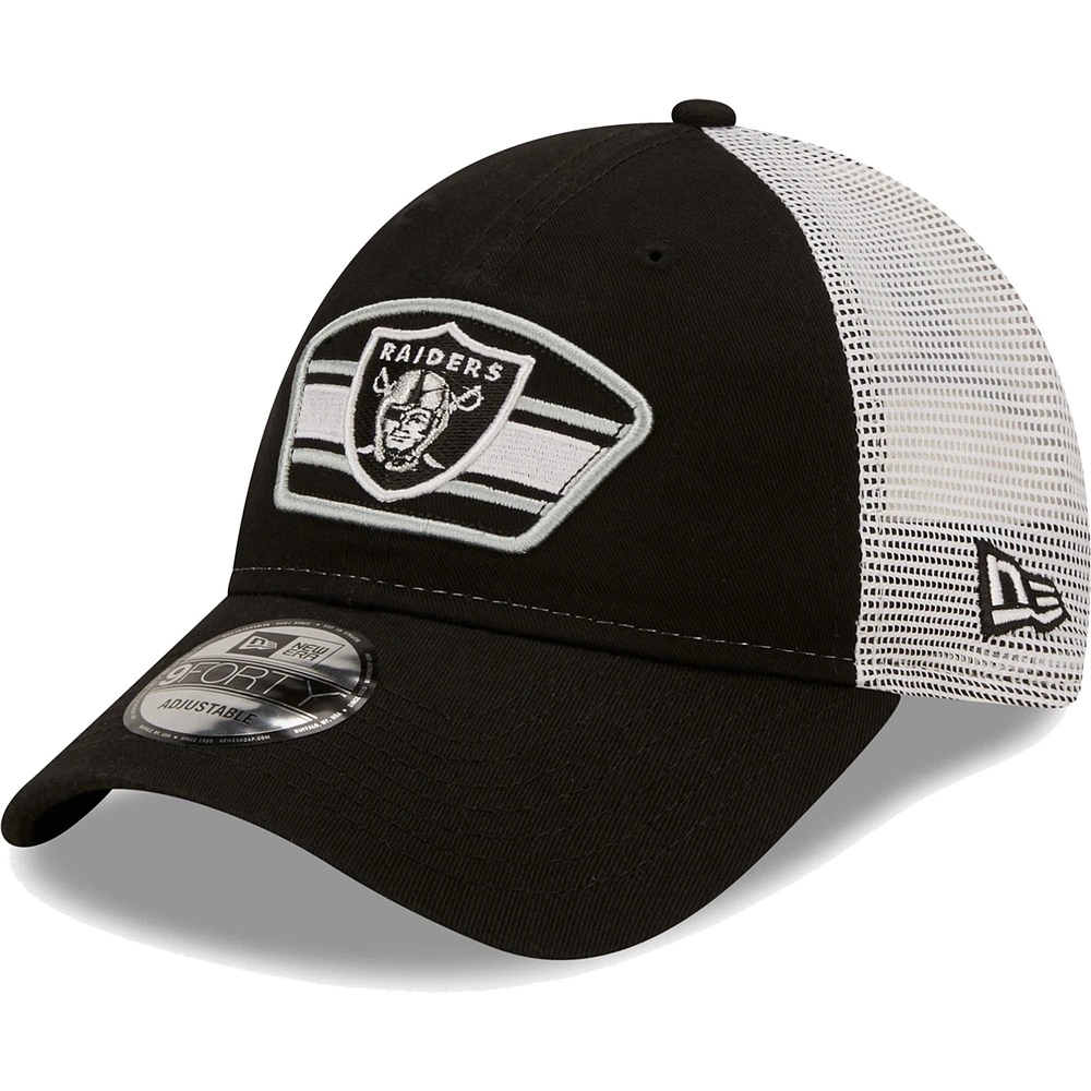 Men's New Era /White Las Vegas Raiders Logo Patch Trucker 9FORTY Snapback Hat