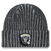 Bonnet en tricot à revers Salute To Service New Era noir des Las Vegas Raiders 2023 pour hommes