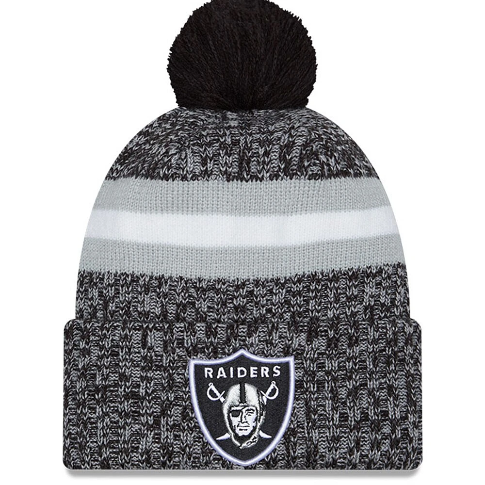 Bonnet en tricot noir avec pompon pour homme Las Vegas Raiders 2023 Sideline New Era