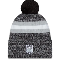 Bonnet en tricot noir avec pompon pour homme Las Vegas Raiders 2023 Sideline New Era