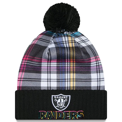 Bonnet en tricot à revers avec pompon NFL Crucial Catch 2024 Las Vegas Raiders New Era noir pour homme