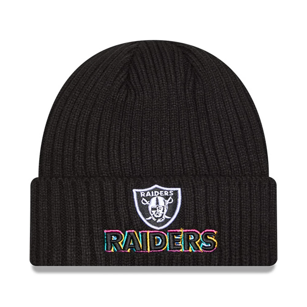 Bonnet en tricot à revers Crucial Catch 2024 NFL New Era noir pour homme des Las Vegas Raiders