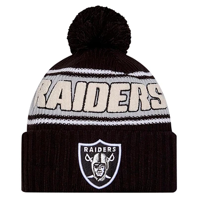 Bonnet tricoté à revers avec pompon Las Vegas Raiders 2024 Sideline Sport pour homme New Era noir