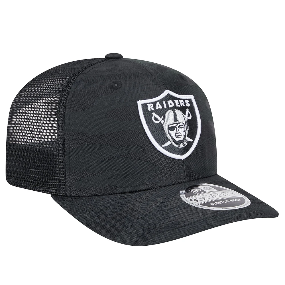 Men's New Era Black Las Vegas Raiders Adventure Camo Trucker 9SEVENTY Stretch-Snap Adjustable Hat