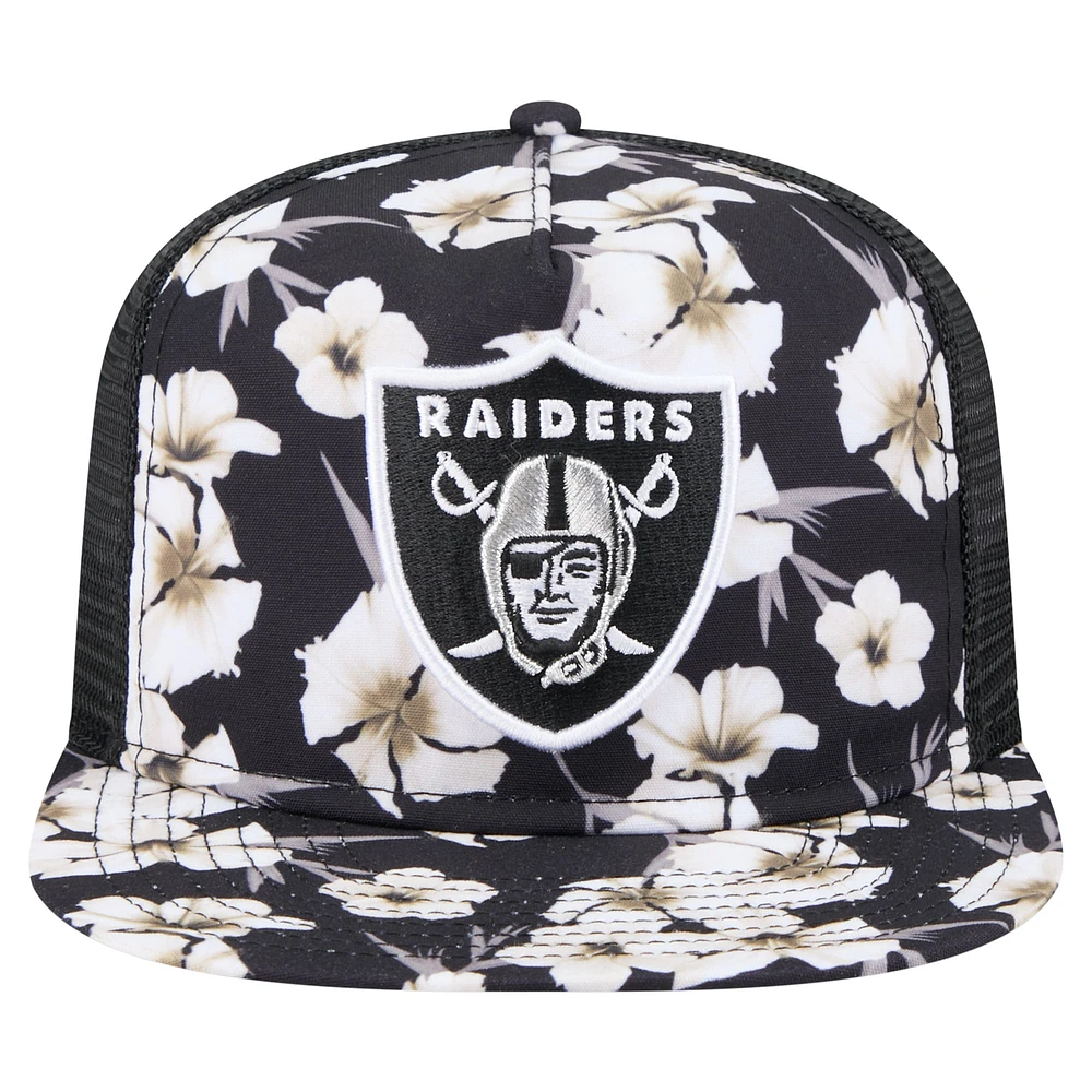 Casquette de golf à visière plate noire New Era Las Vegas Raiders Adventure Pattern pour homme