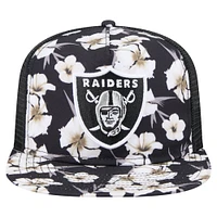 Casquette de golf à visière plate noire New Era Las Vegas Raiders Adventure Pattern pour homme