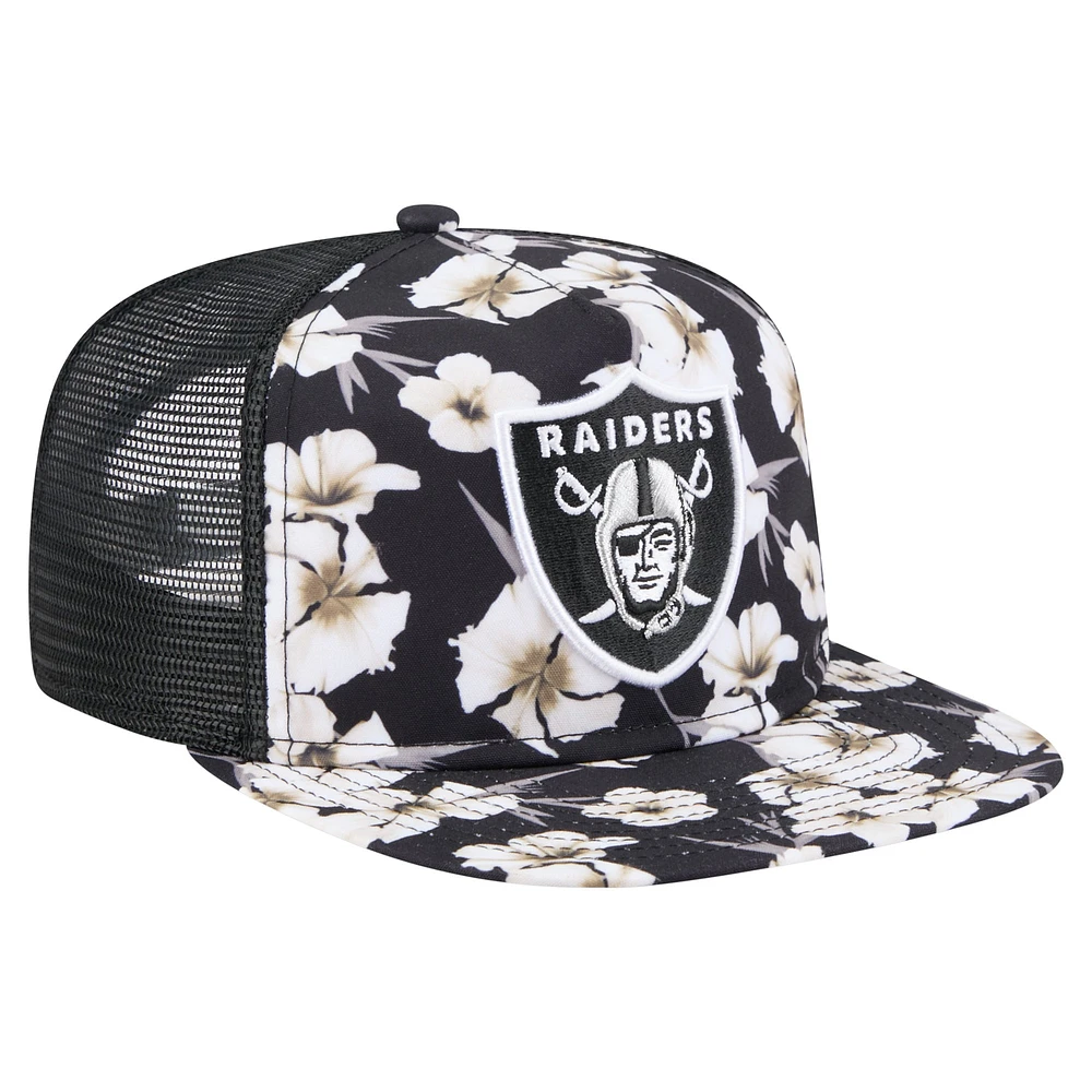 Casquette de golf à visière plate noire New Era Las Vegas Raiders Adventure Pattern pour homme