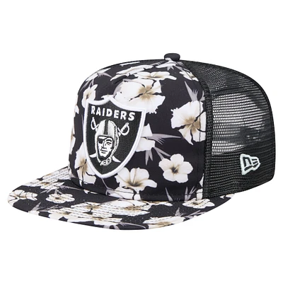 Casquette de golf à visière plate noire New Era Las Vegas Raiders Adventure Pattern pour homme