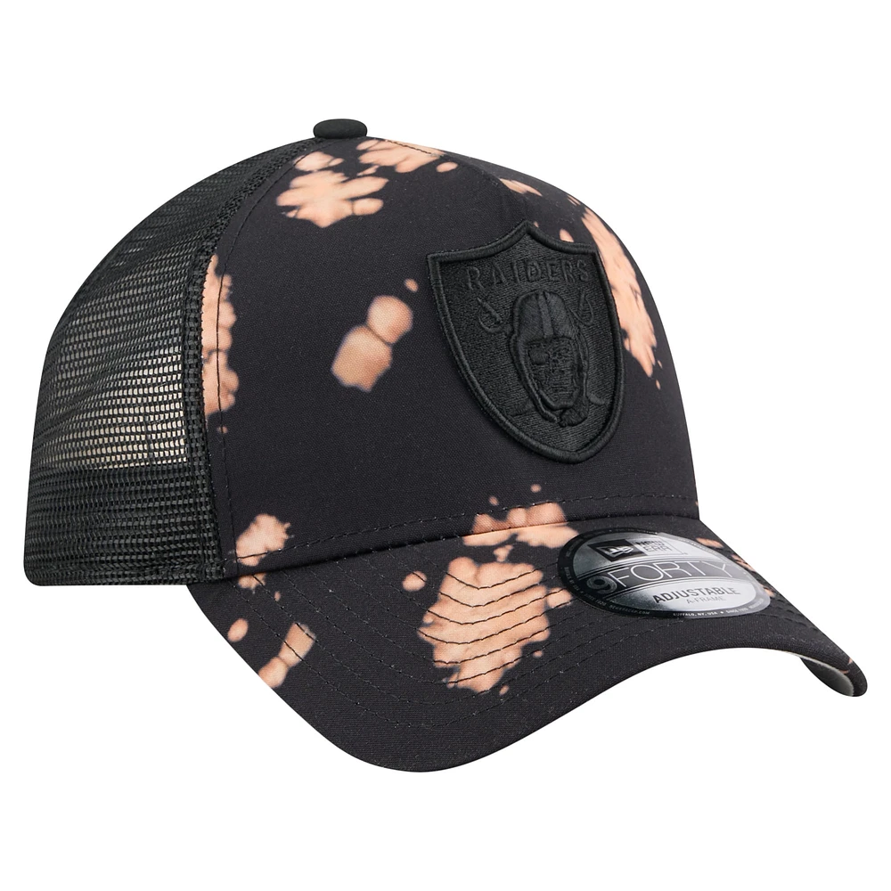 Men's New Era Black Las Vegas Raiders Bleached 9FORTY A-Frame Adjustable Hat