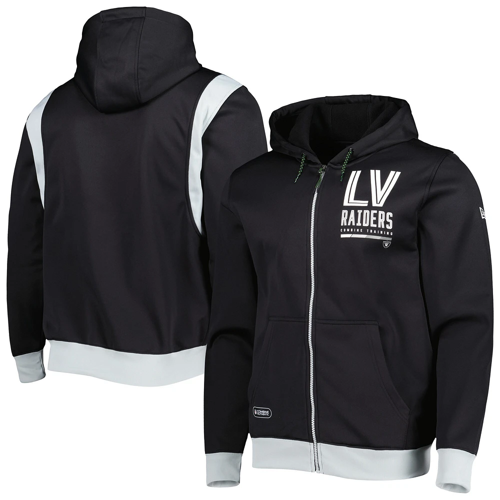 Men's New Era Black Las Vegas Raiders Combine Authentic Drop Back Full-Zip Hoodie