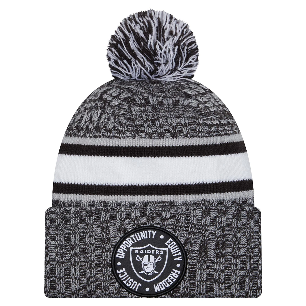 Bonnet en tricot à revers New Era noir Las Vegas Raiders Inspire Change pour hommes avec pompon