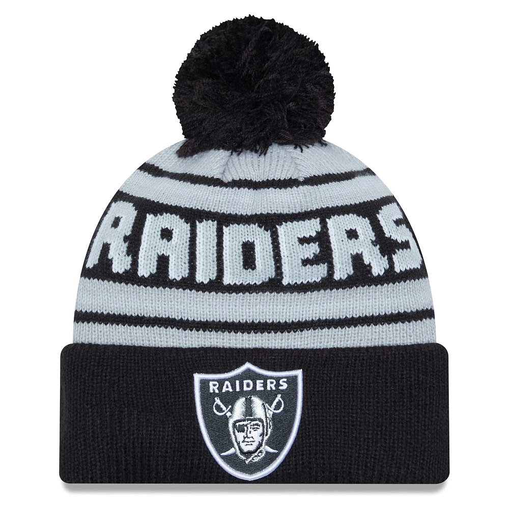 Bonnet en tricot à revers principal New Era noir des Las Vegas Raiders pour hommes avec pompon