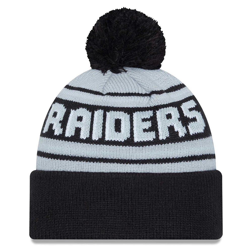 Bonnet en tricot à revers principal New Era noir des Las Vegas Raiders pour hommes avec pompon