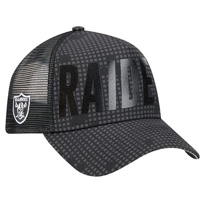 Casquette ajustable 9FORTY A-Frame Trucker pour homme New Era Black Las Vegas Raiders Midnight Ink Tonal Text