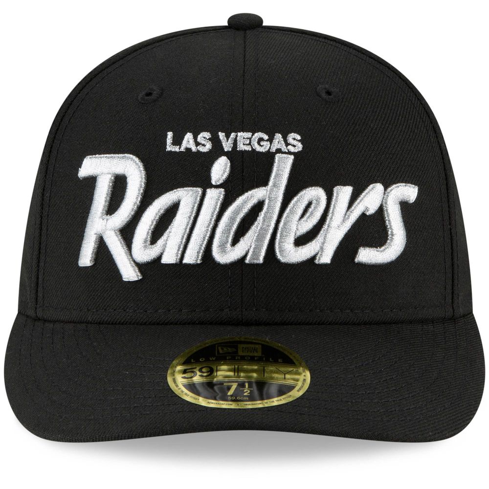 Men's New Era Black Las Vegas Raiders Omaha Script Low Profile 59FIFTY Fitted Hat