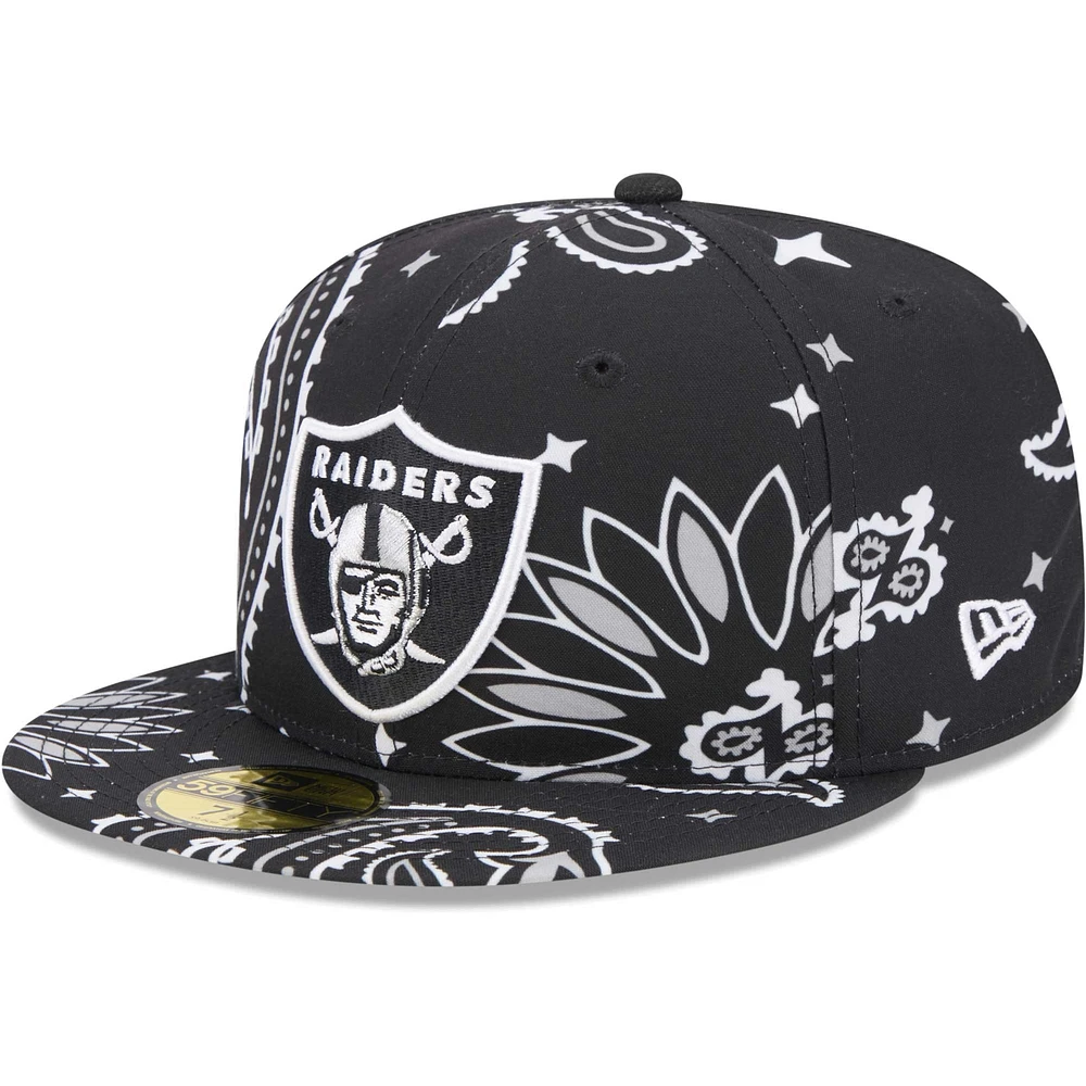 Casquette ajustée 59FIFTY noire Las Vegas Raiders Paisley New Era pour hommes