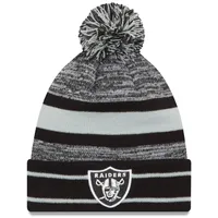 Logo principal des Las Vegas Raiders New Era pour homme, noir - Bonnet en tricot à revers avec pompon