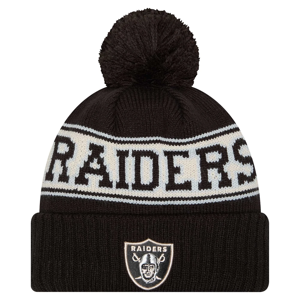 Bonnet en tricot à revers rétro Las Vegas Raiders de New Era pour homme avec pompon