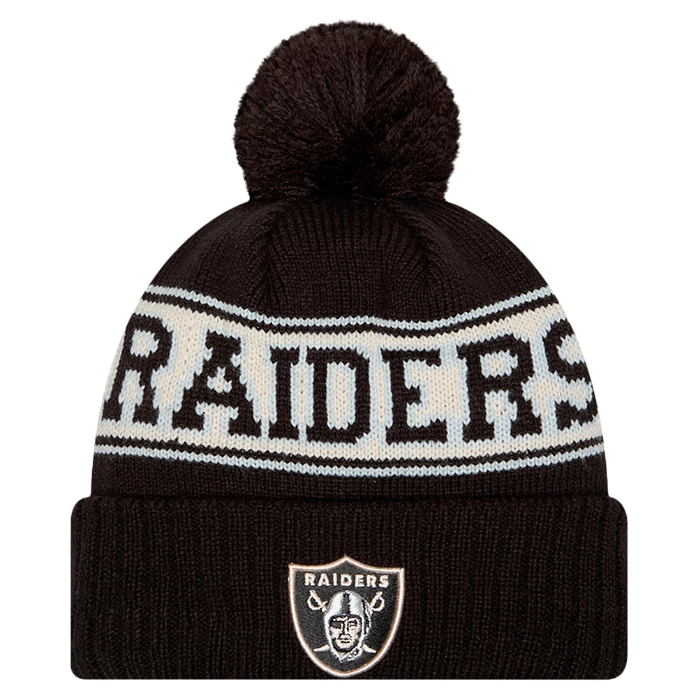 Bonnet en tricot à revers rétro Las Vegas Raiders de New Era pour homme avec pompon